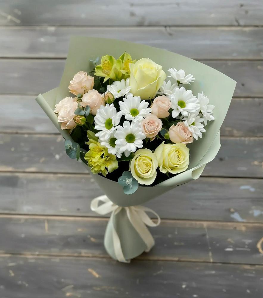 Букет цветов из: Альстромерии, Розы и Хризантемы в Калевале