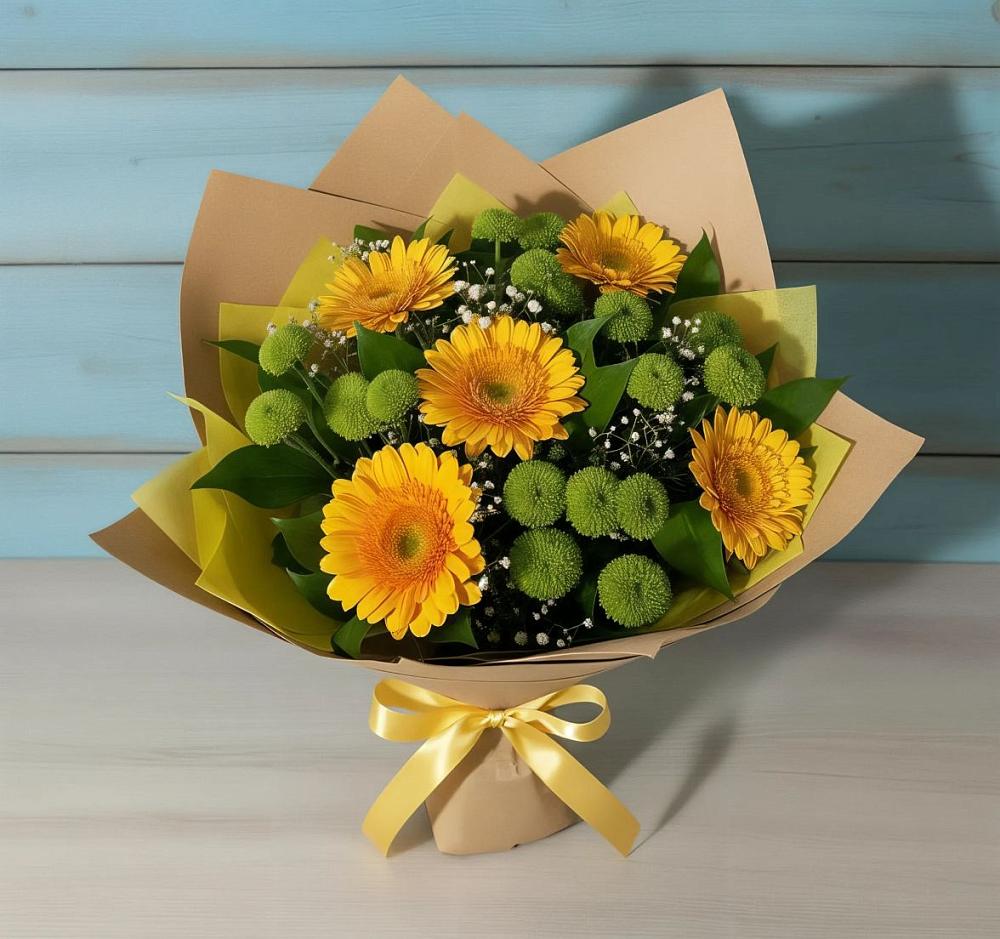 Букет цветов из: Герберы и Хризантемы в Калевале