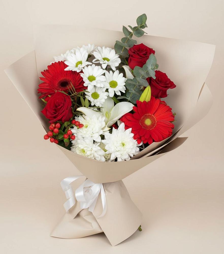 Букет цветов из: Розы, Хризантемы, Герберы и Лилии в Калевале